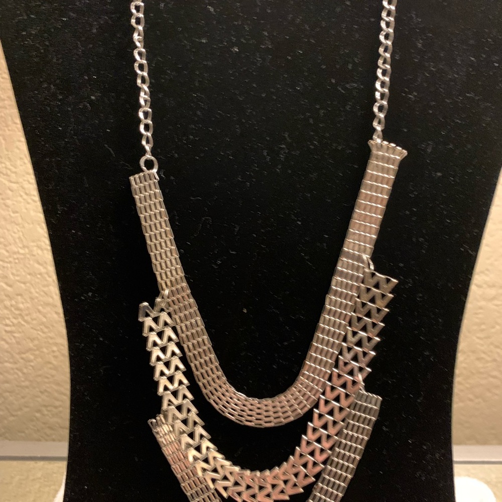 3/$30 Three Tiered Fashion Statement Silver Tone Necklace For all occasions